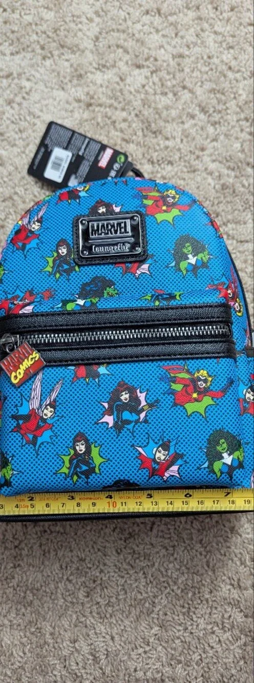 NWT! Loungefly Marvel Comics Women Superheroes Mini Backpack, Blue Pop-Art Print